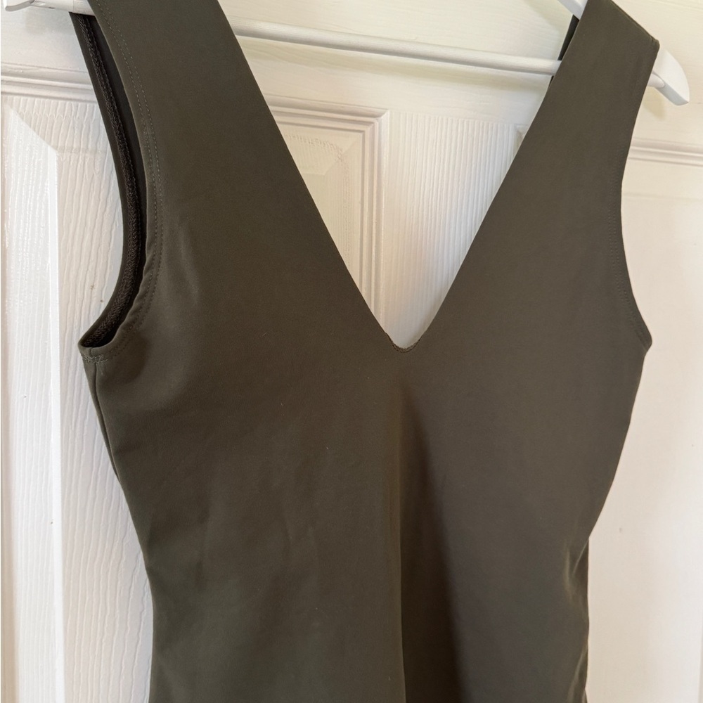 Free People Intimately Bodysuit M Olive Green V-Neck Minimal Fall Layering NWOT - Picture 2 of 14